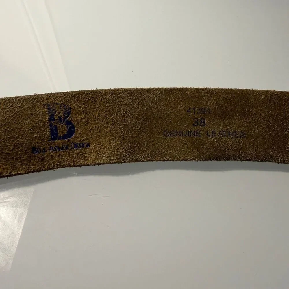 VTG Bill Adler Distressed Brown Leather Belt with Textured Silver Trophy Plate B